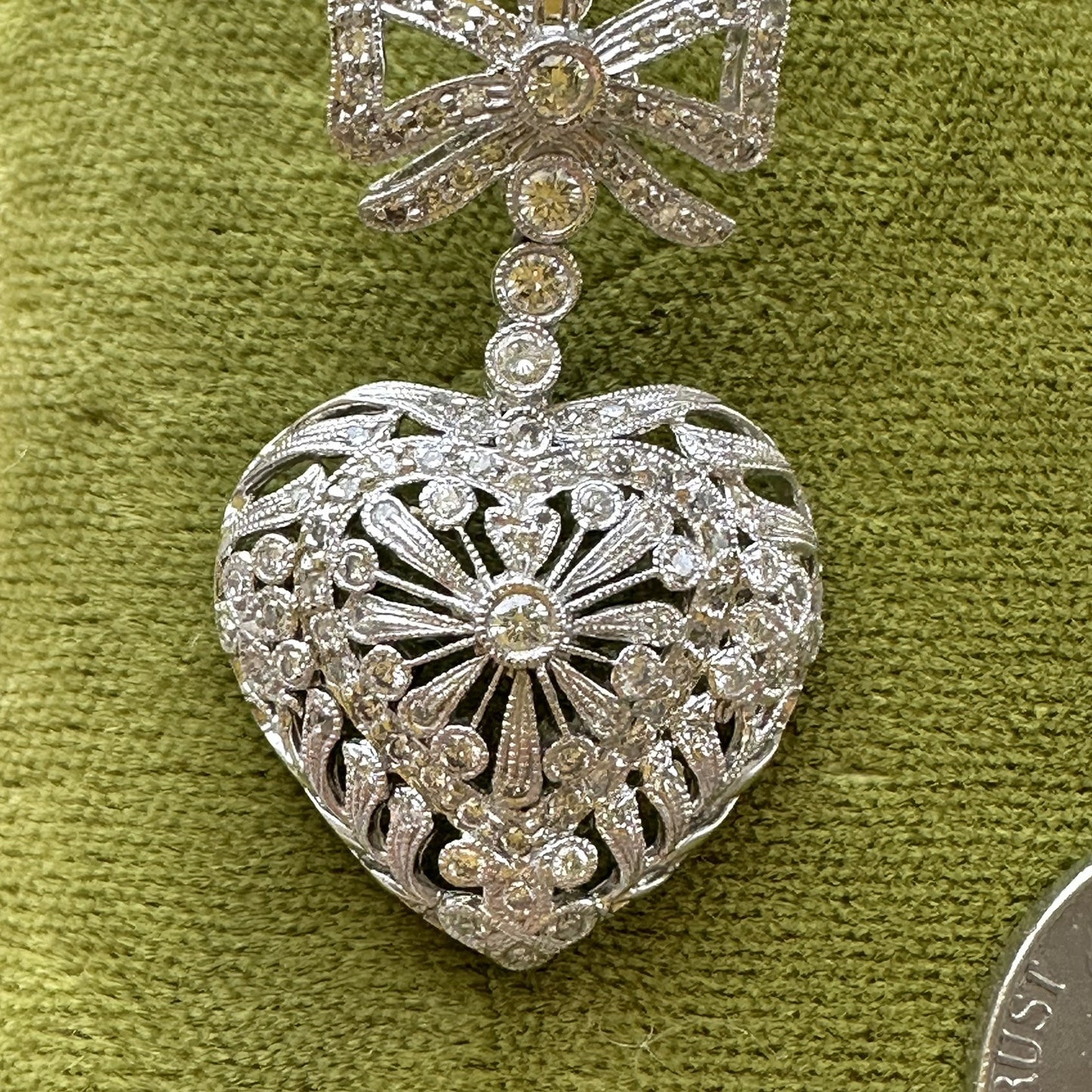 Edwardian Platnium 2 Cttw Diamond Heart Pendant