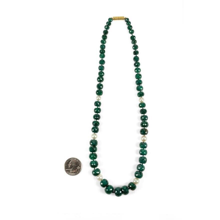 Genuine Emerald 7 pearl Strand Necklace