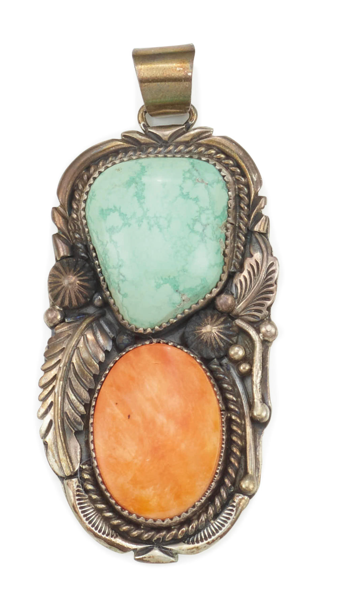 Spiny oyster turquoise pendant sterling signed Jeanette Dale