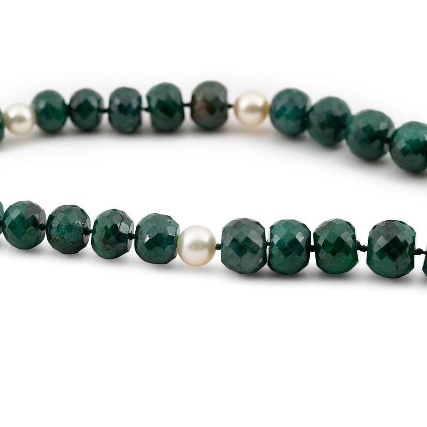 Genuine Emerald 7 pearl Strand Necklace