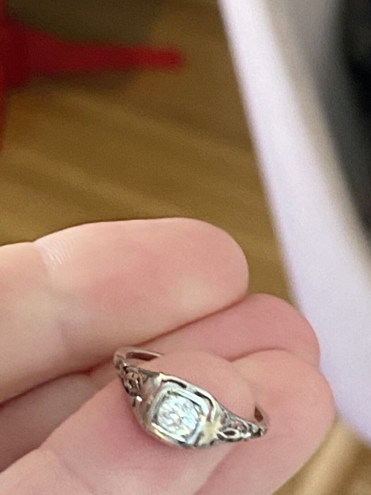 Vintage Antique .35CT Old Minor European Cut Diamond 14k White Gold Ring