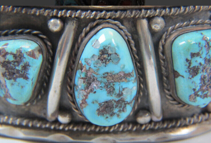 William B. Holmes Navajo Turquoise And Coral Cuff Bracelet