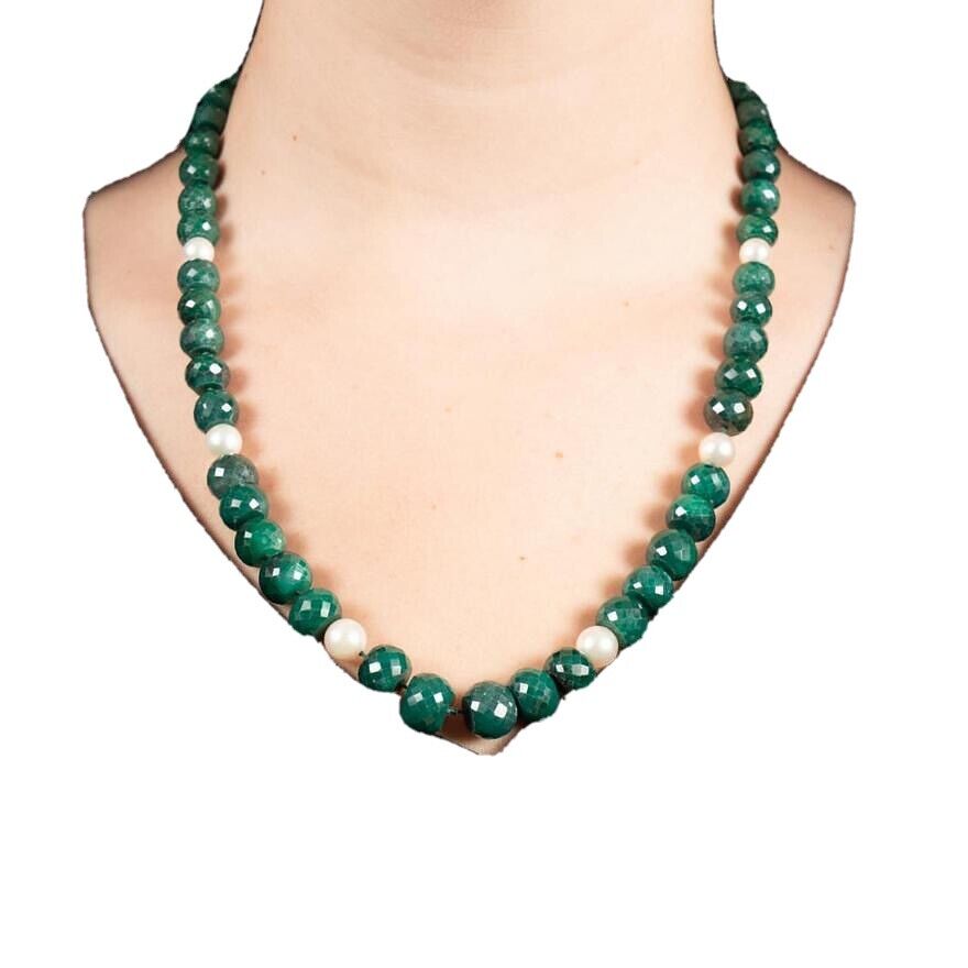 Genuine Emerald 7 pearl Strand Necklace
