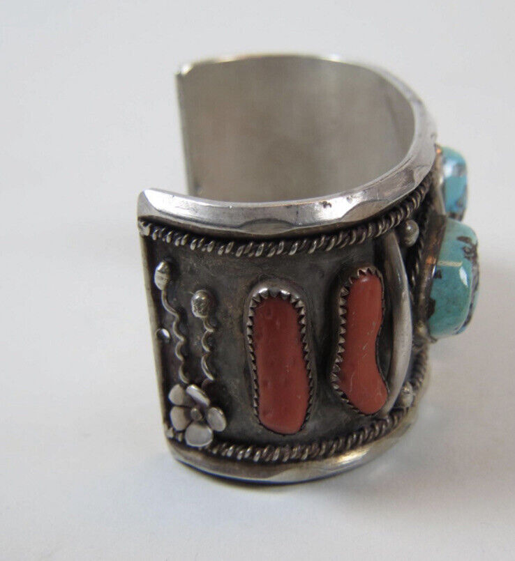 William B. Holmes Navajo Turquoise And Coral Cuff Bracelet