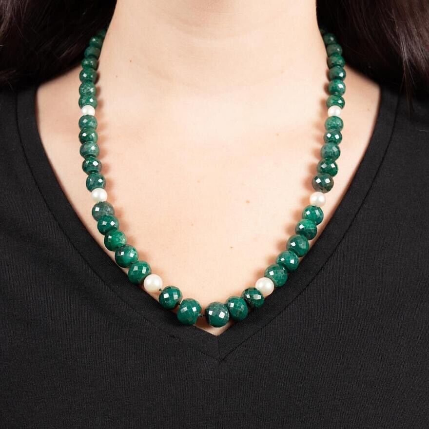 Genuine Emerald 7 pearl Strand Necklace