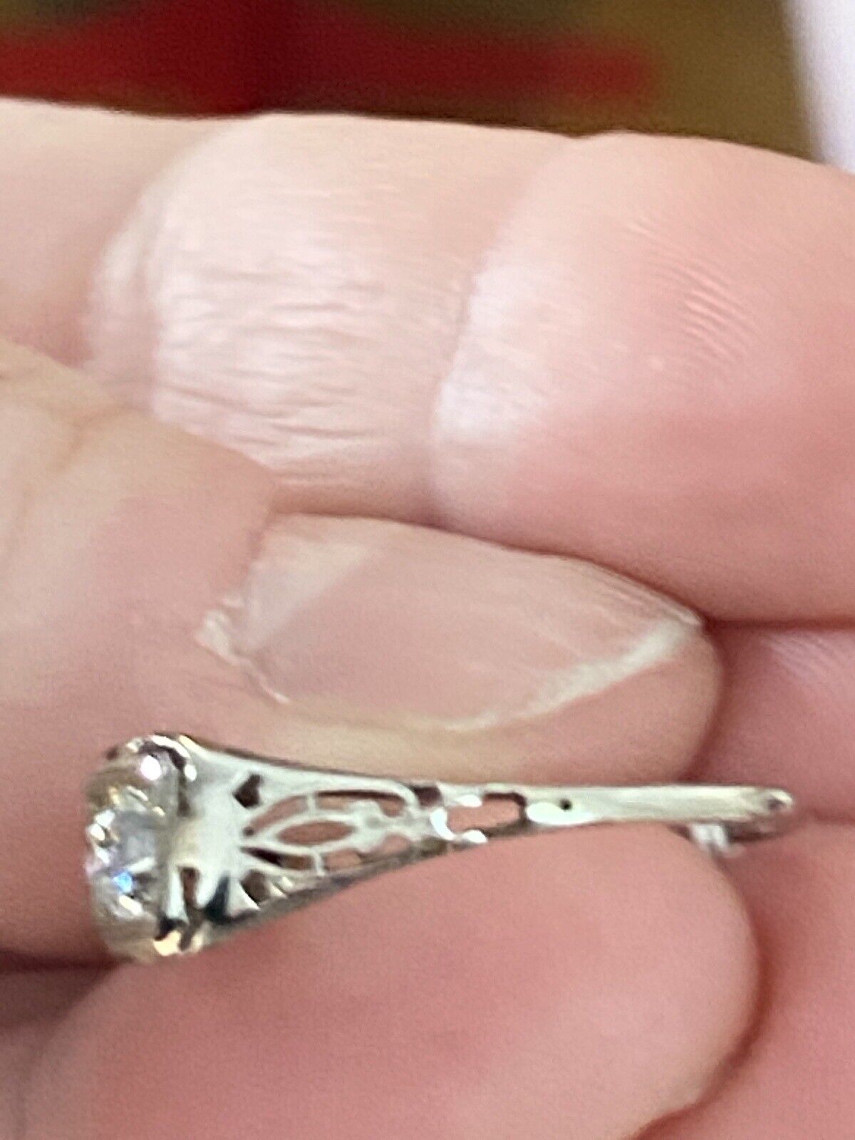 Vintage Antique .35CT Old Minor European Cut Diamond 14k White Gold Ring