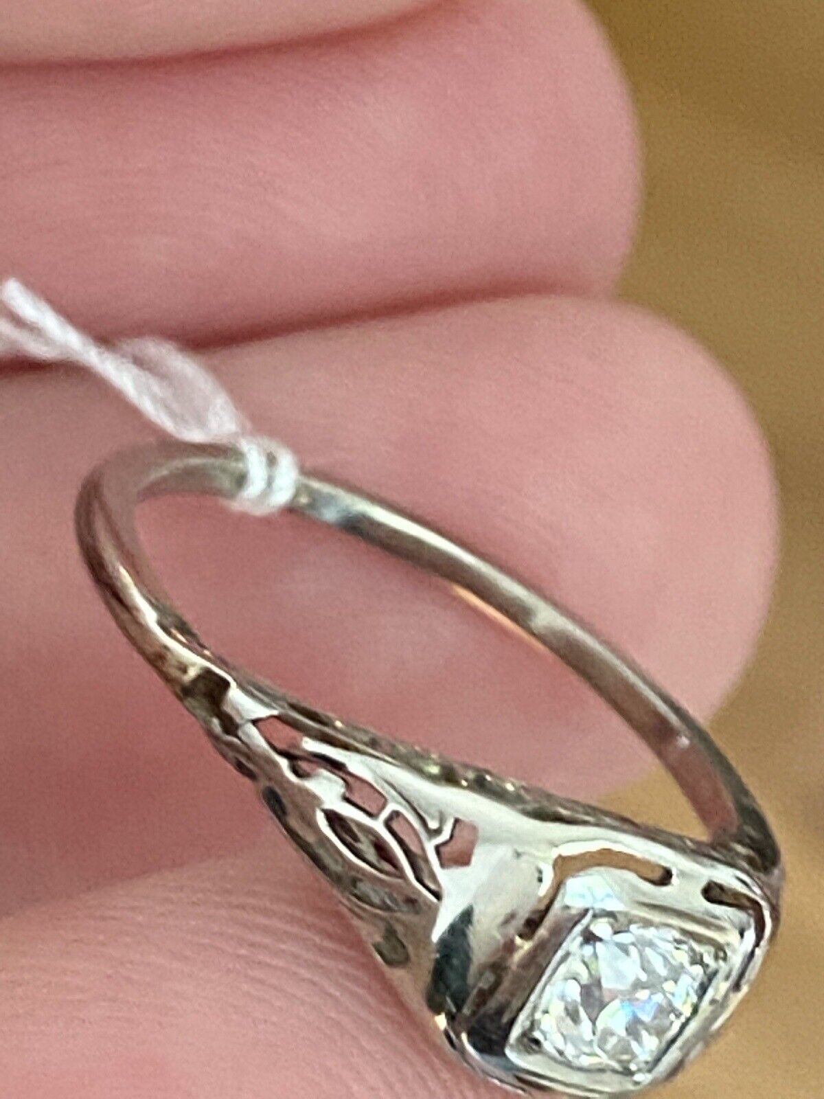 Vintage Antique .35CT Old Minor European Cut Diamond 14k White Gold Ring