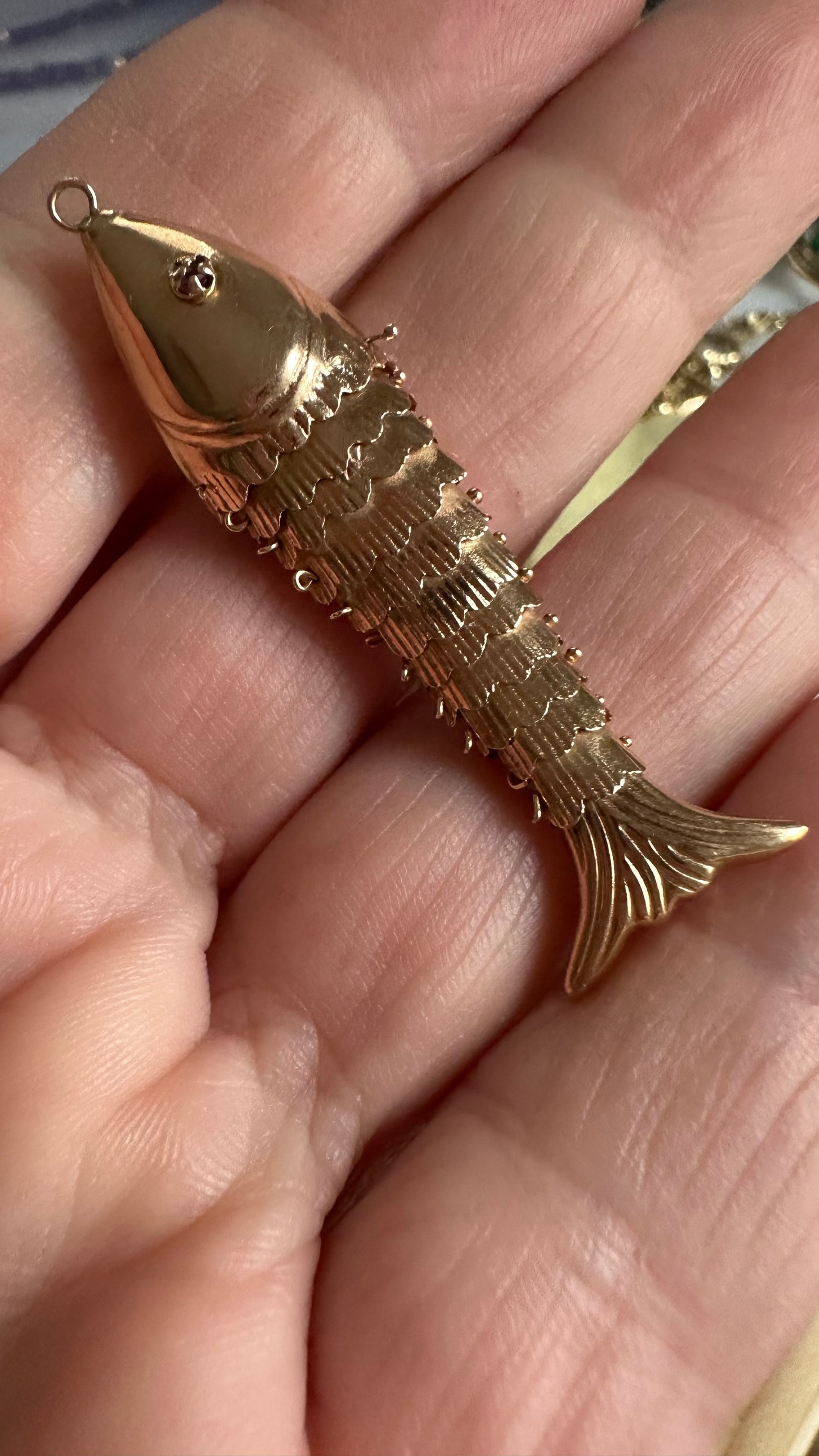 Solid 14K articulated fish charm