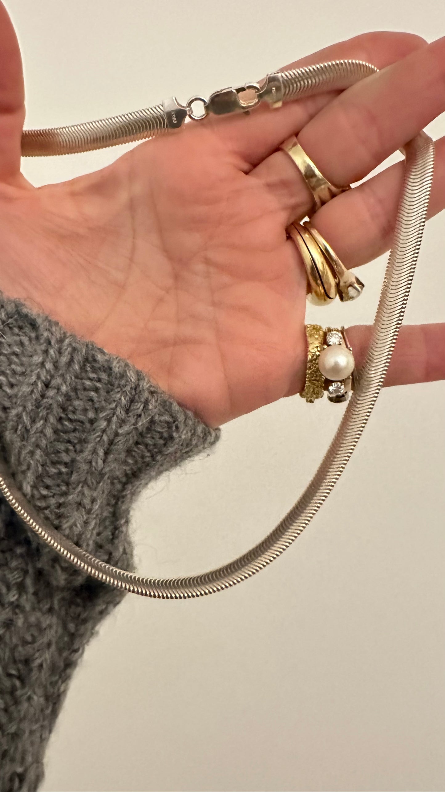 1990’s sterling snake wide 7.58mm 18.5” necklace