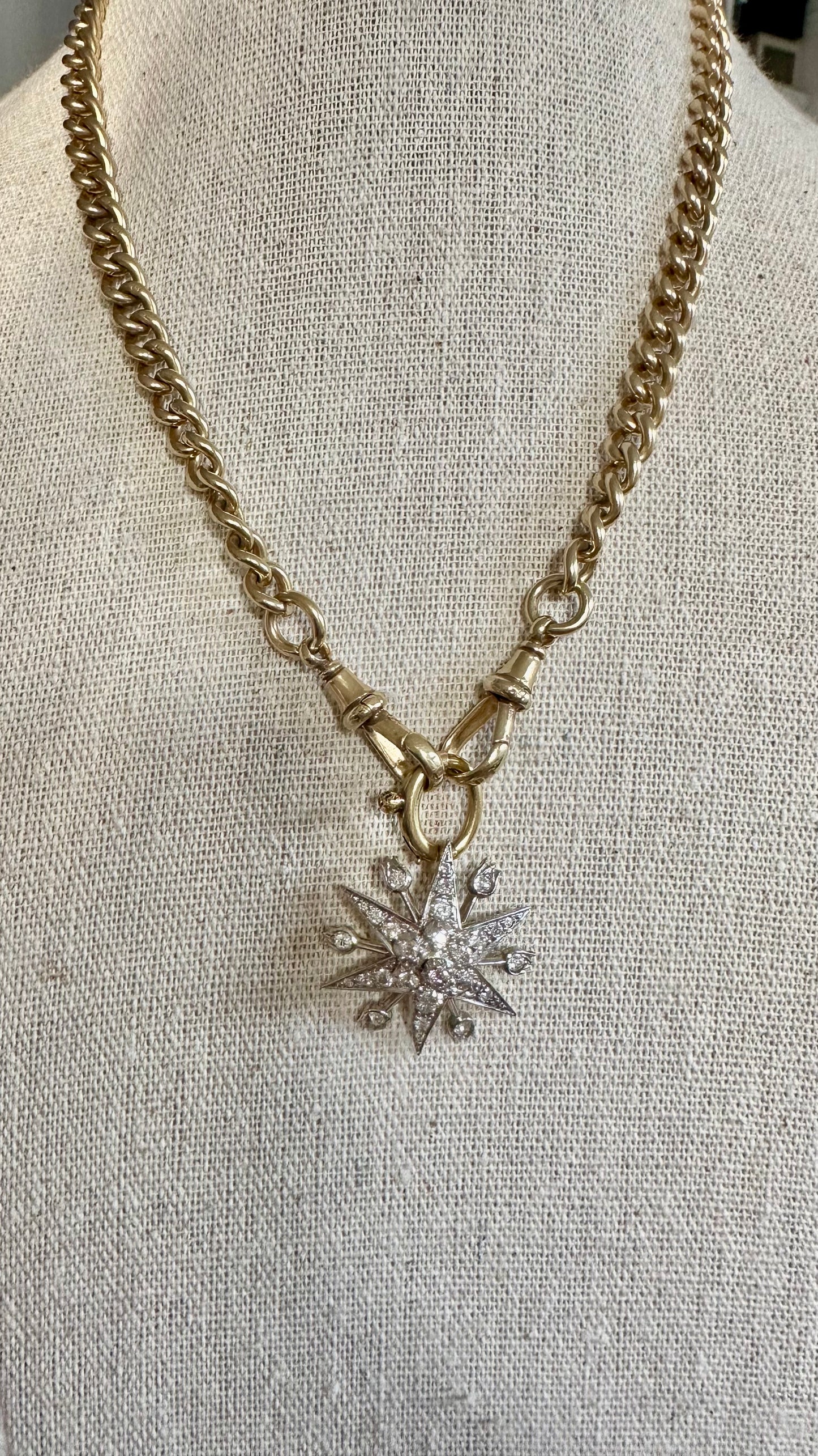 Antique curb albert watch chain 16.5”9k HGP over sterling