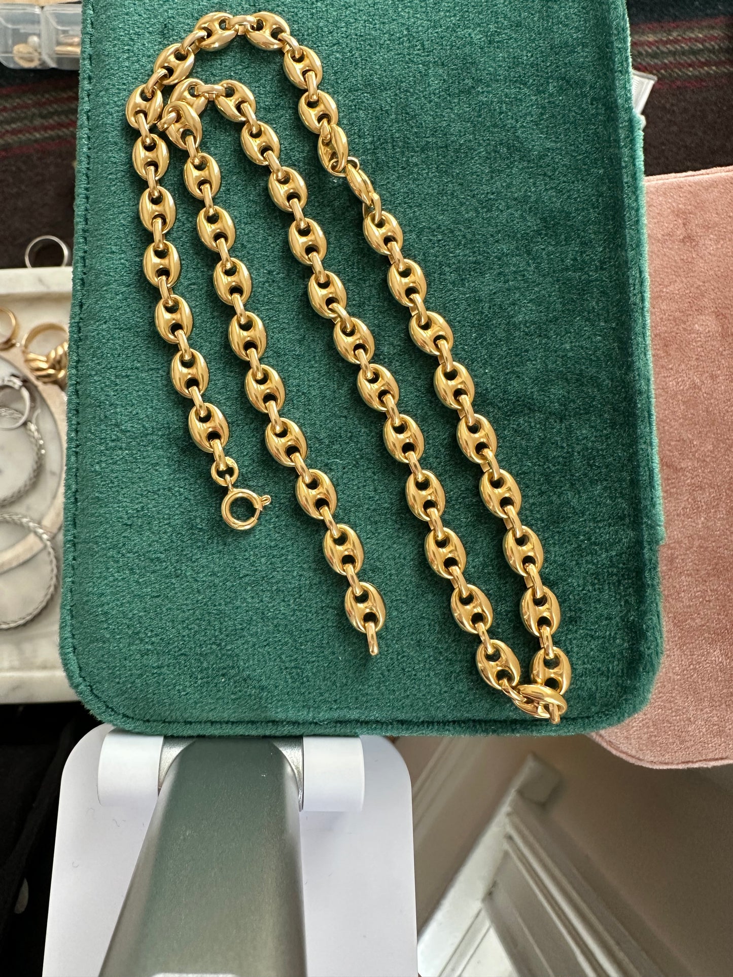 Vintage 18k Italian gold mariner puffy necklace 19.5”