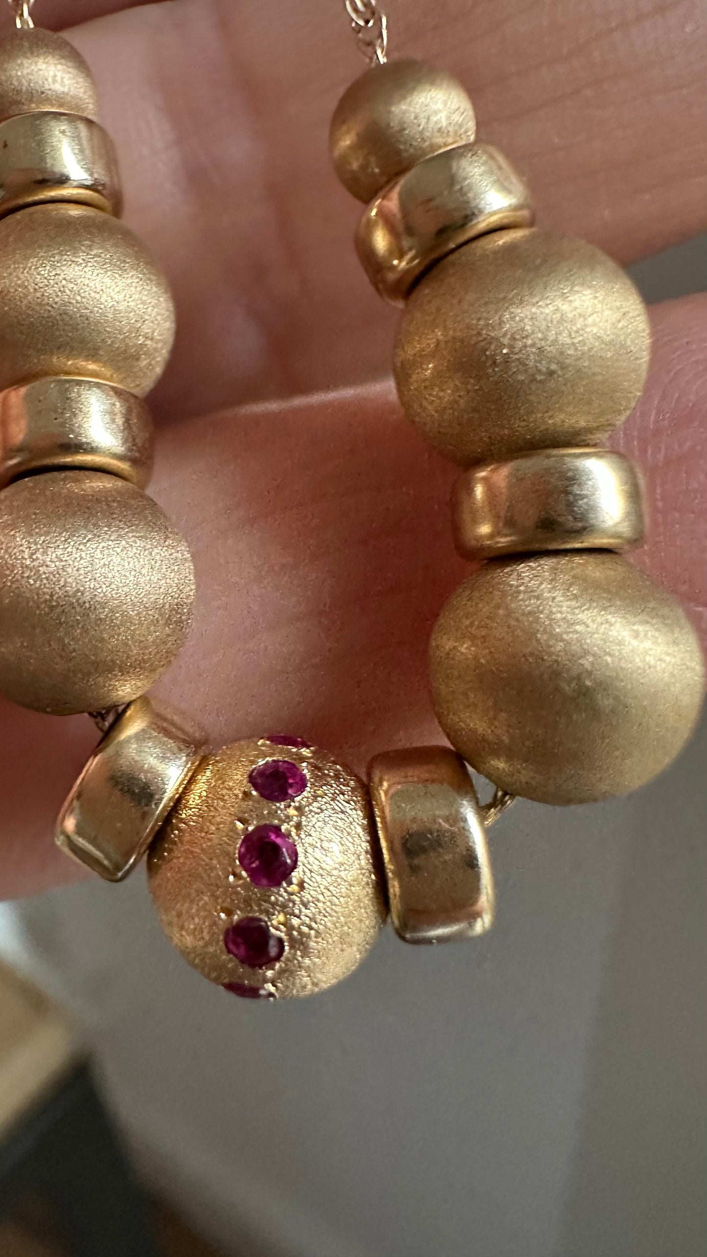 Vintage 14k gold beaded necklace with tourmalines