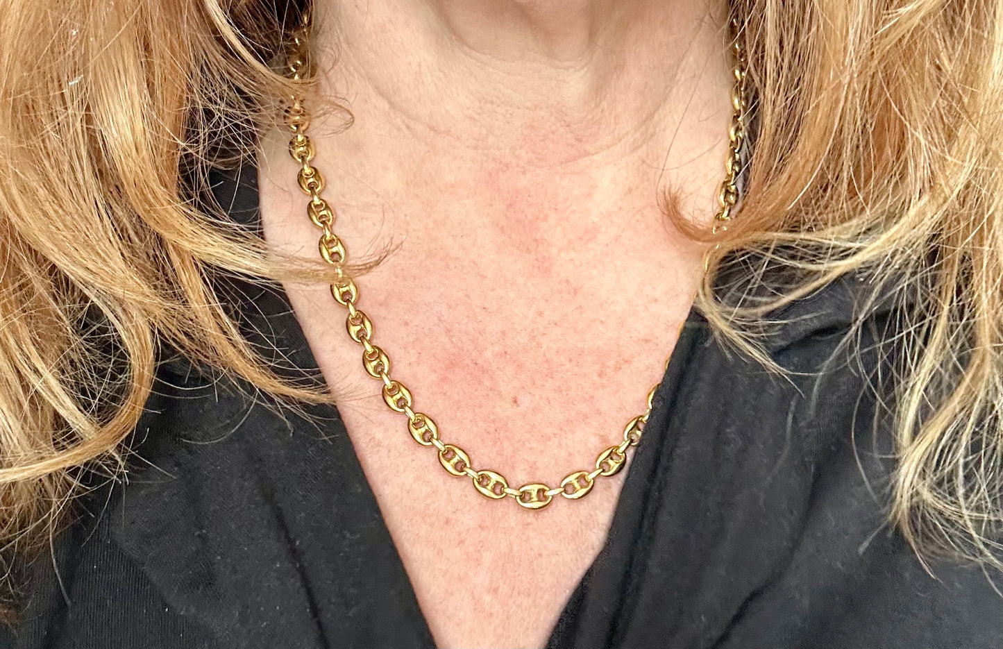 Vintage 18k Italian gold mariner puffy necklace 19.5”