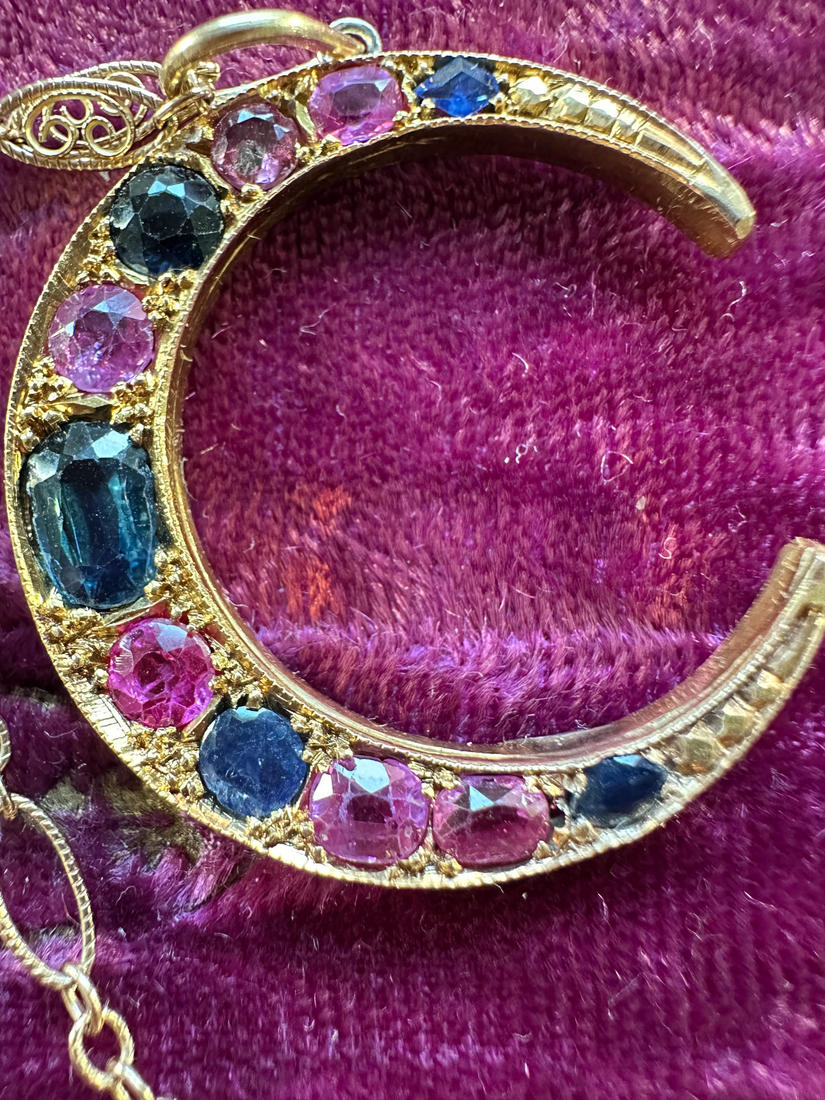Victorian French 18k sapphire crescent pendant conversion