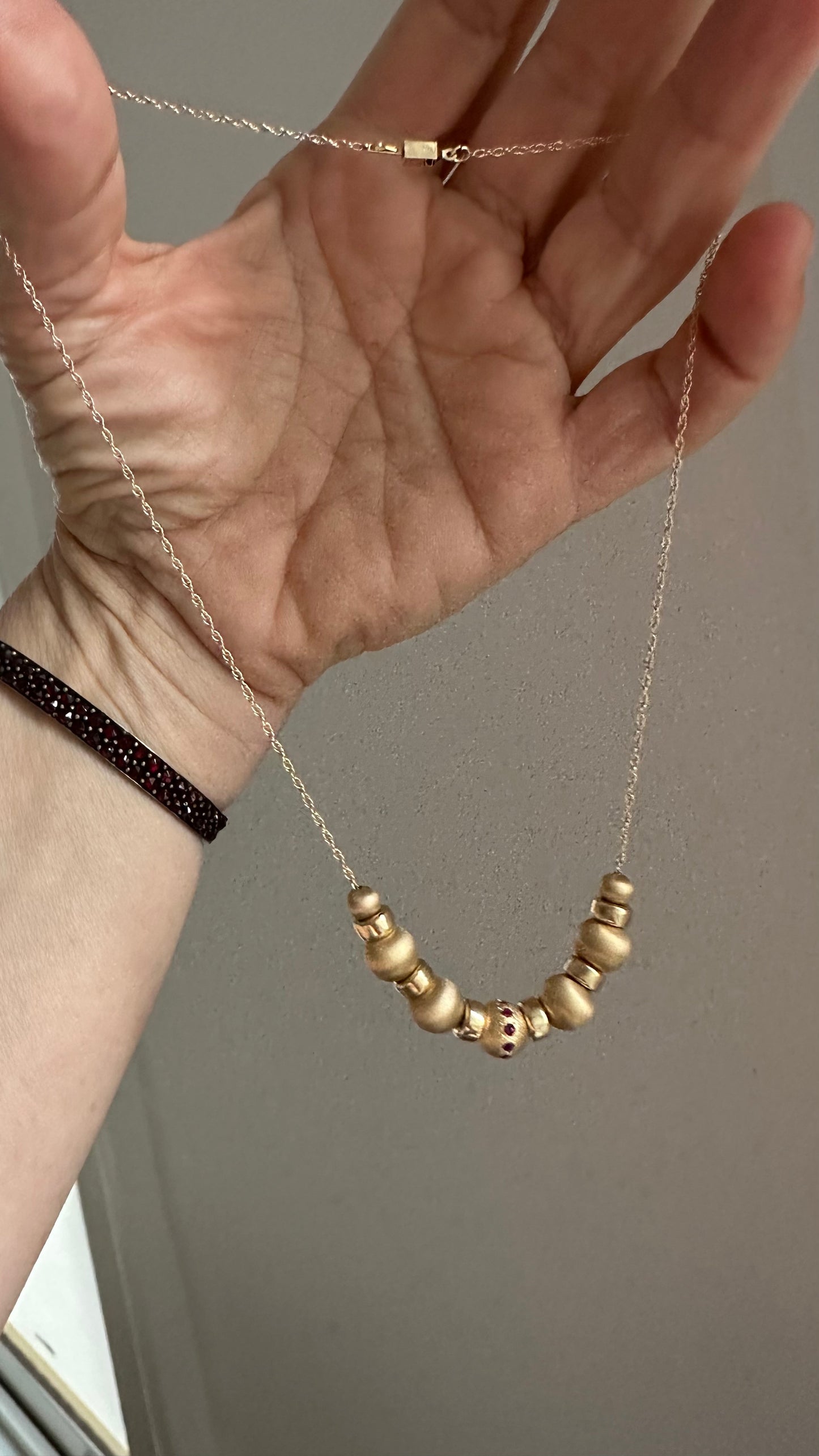 Vintage 14k gold beaded necklace with tourmalines