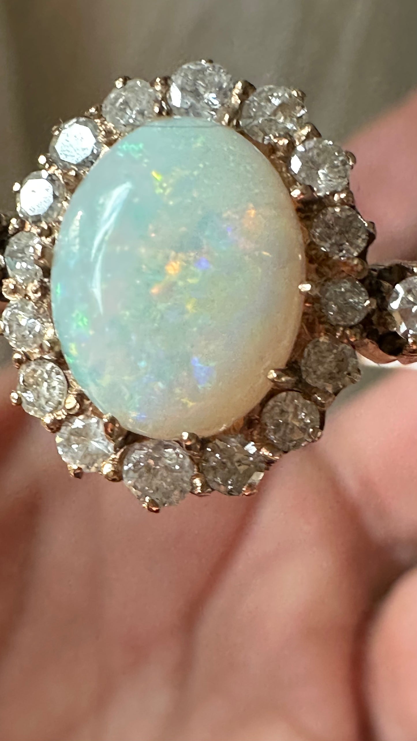 Antique Opal  And Old European & Old mine Cut Diamond Bracelet 2 Cttw