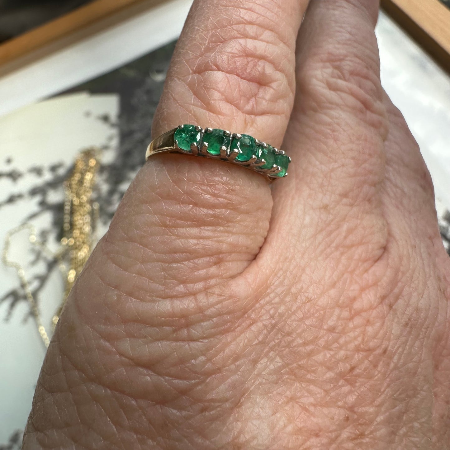 14k gold 5 stone emerald ring size 5.5