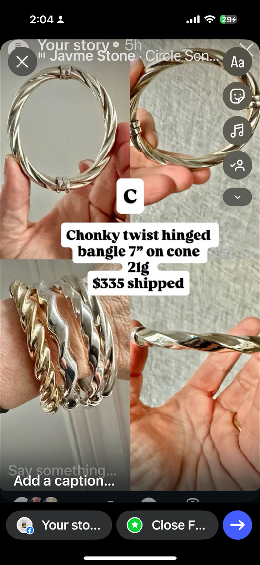 Chunky twist wide hinged bangle