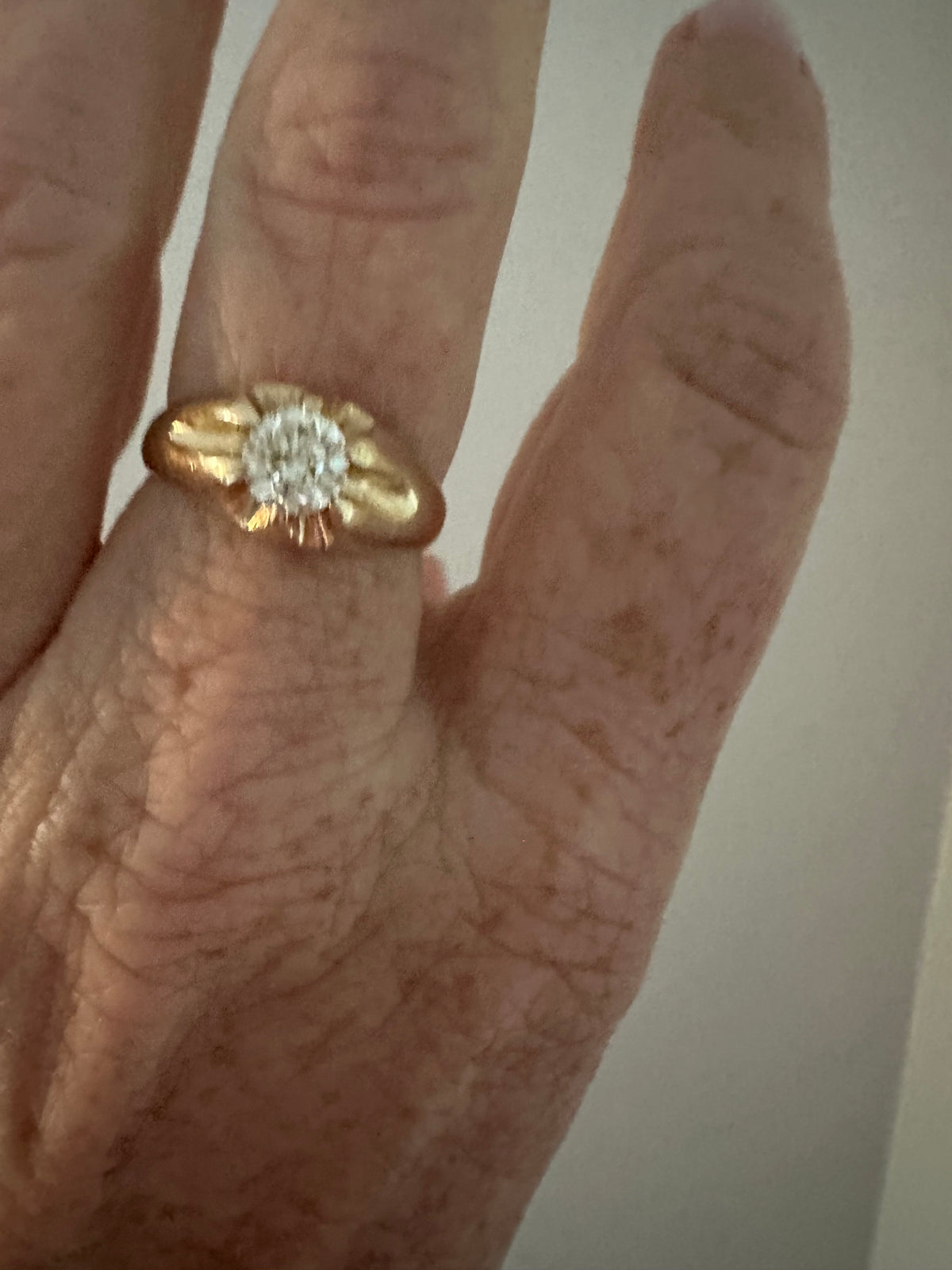 Belcher set old transitional cut diamond ring .75 ct