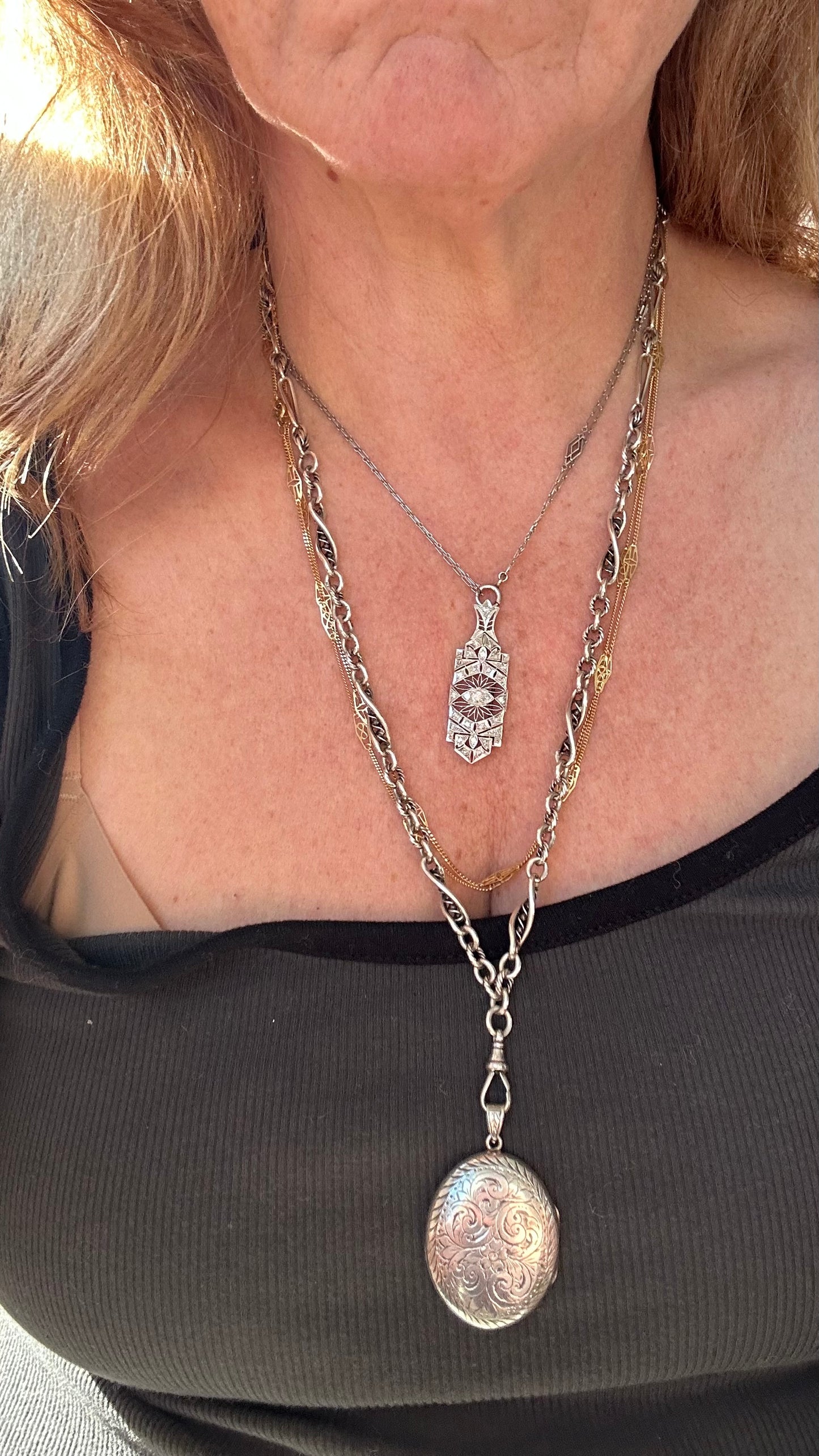 Art Deco Platnium and Diamond Pendant Brooch necklace