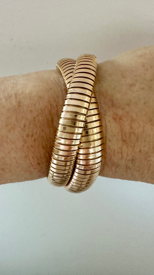 Vintage Italian 14K Gold Tubogas Wrap Bracelet | 70 Grams