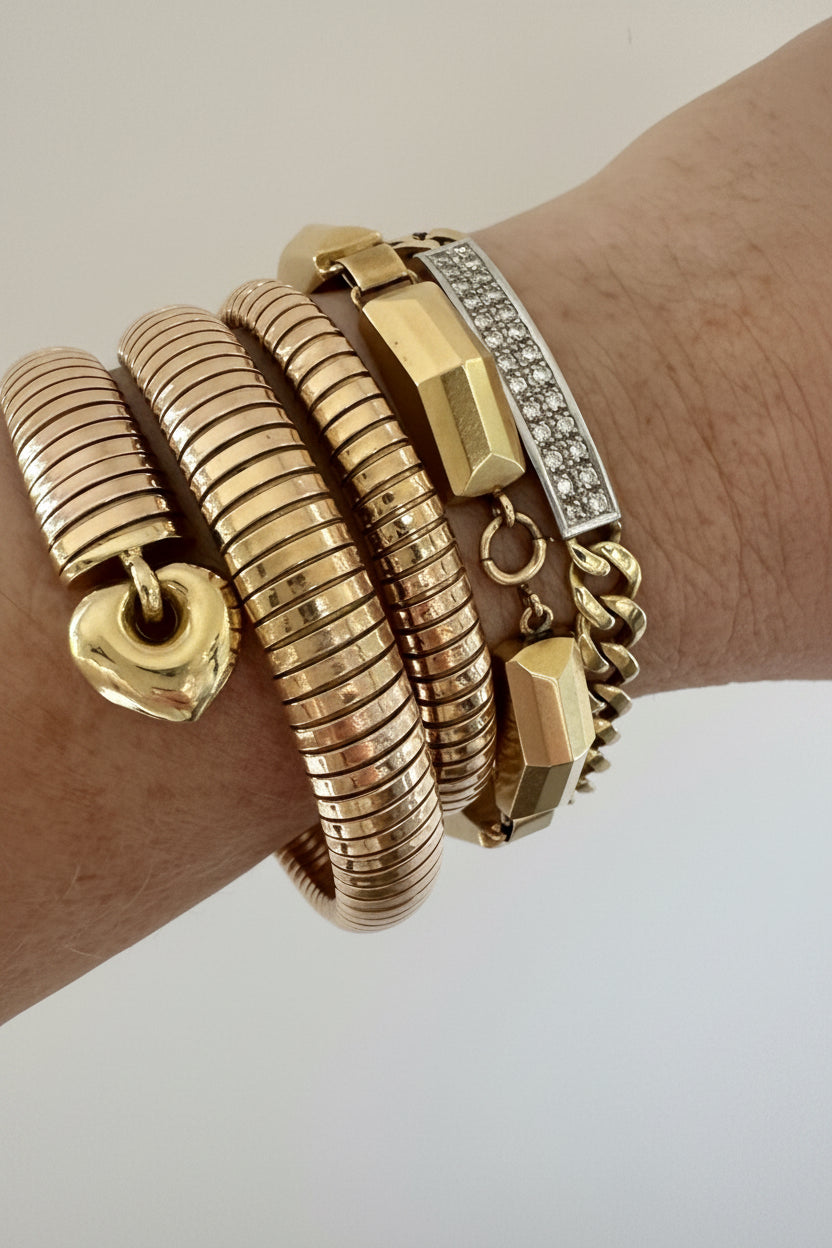 Vintage Italian 14K Gold Tubogas Wrap Bracelet | 70 Grams