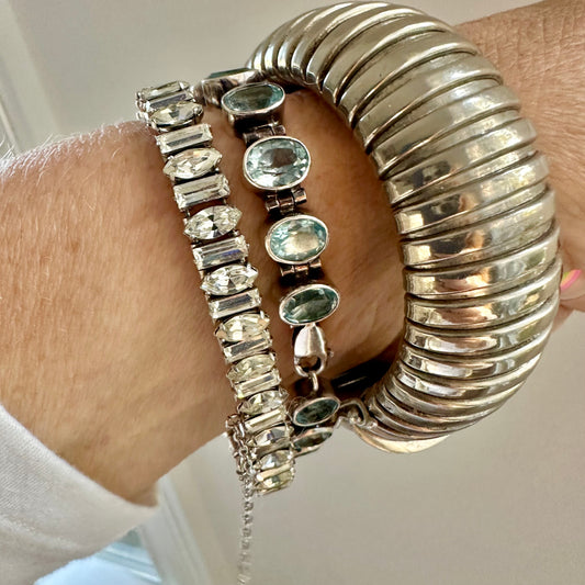 Acleoni Sterling Silver bezel set Blue Topaz  ( 11-12 cttw  ) bezel tennis bracelet