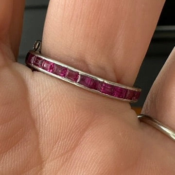 2. Art Deco Platinum Bypass Ring | Size 9 | Diamond, Sapphire & Ruby Calibre-Cut Band | Vintage Cocktail Ring