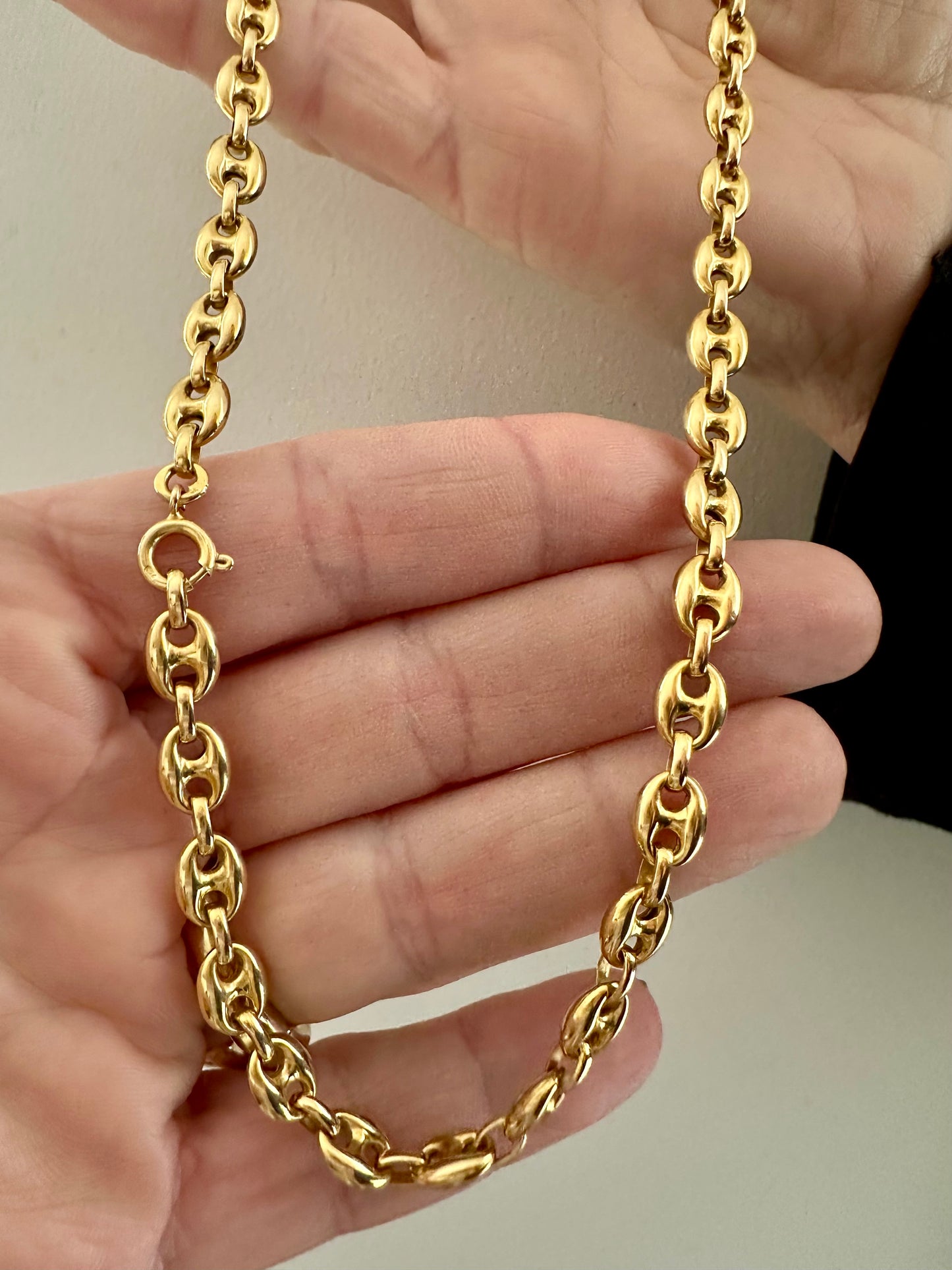 Vintage 18k Italian gold mariner puffy necklace 19.5”