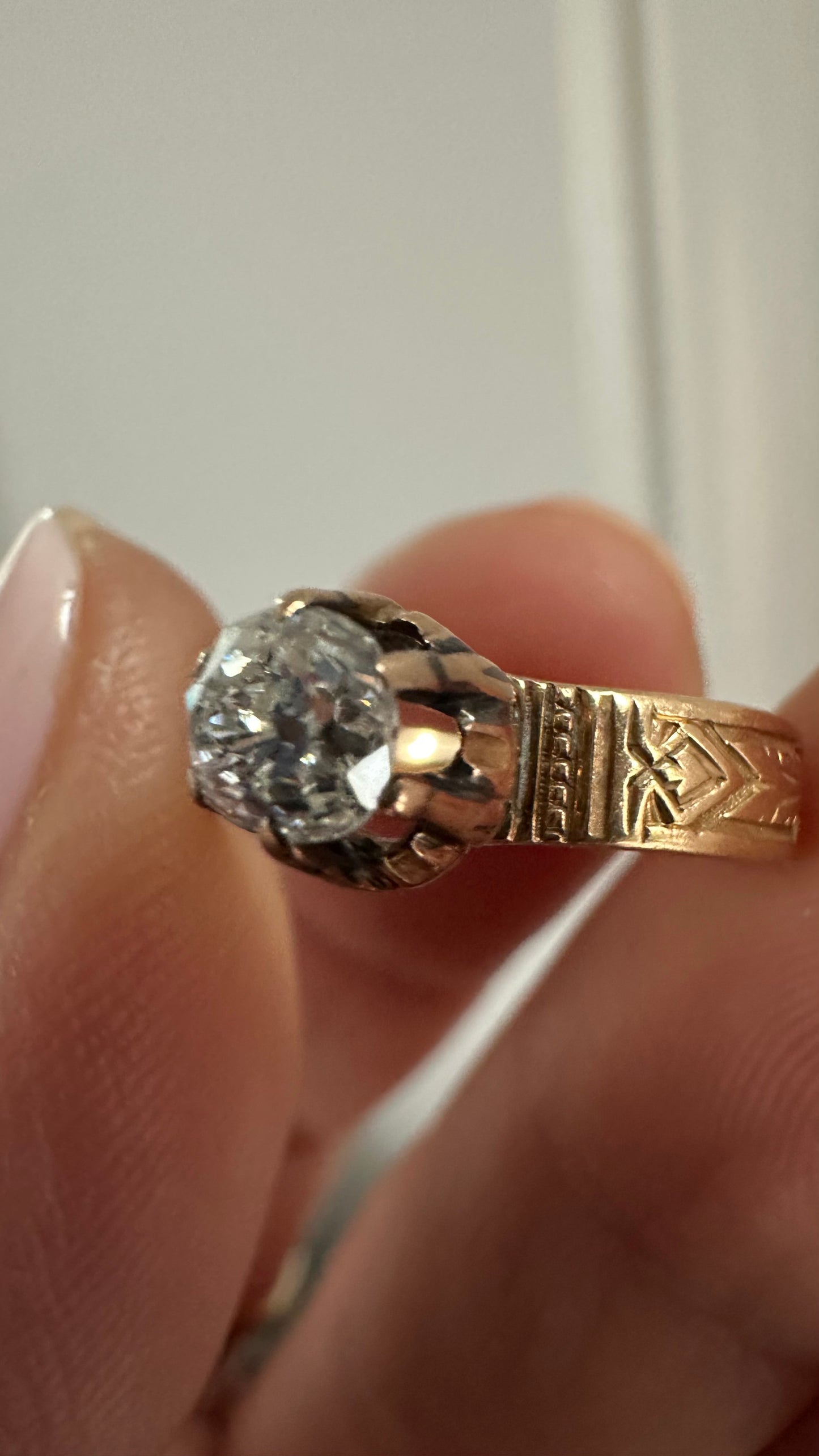 Antique Victorian 14k Gold 0.47 Ct Old Cushion Diamond Solitaire Engagement Ring