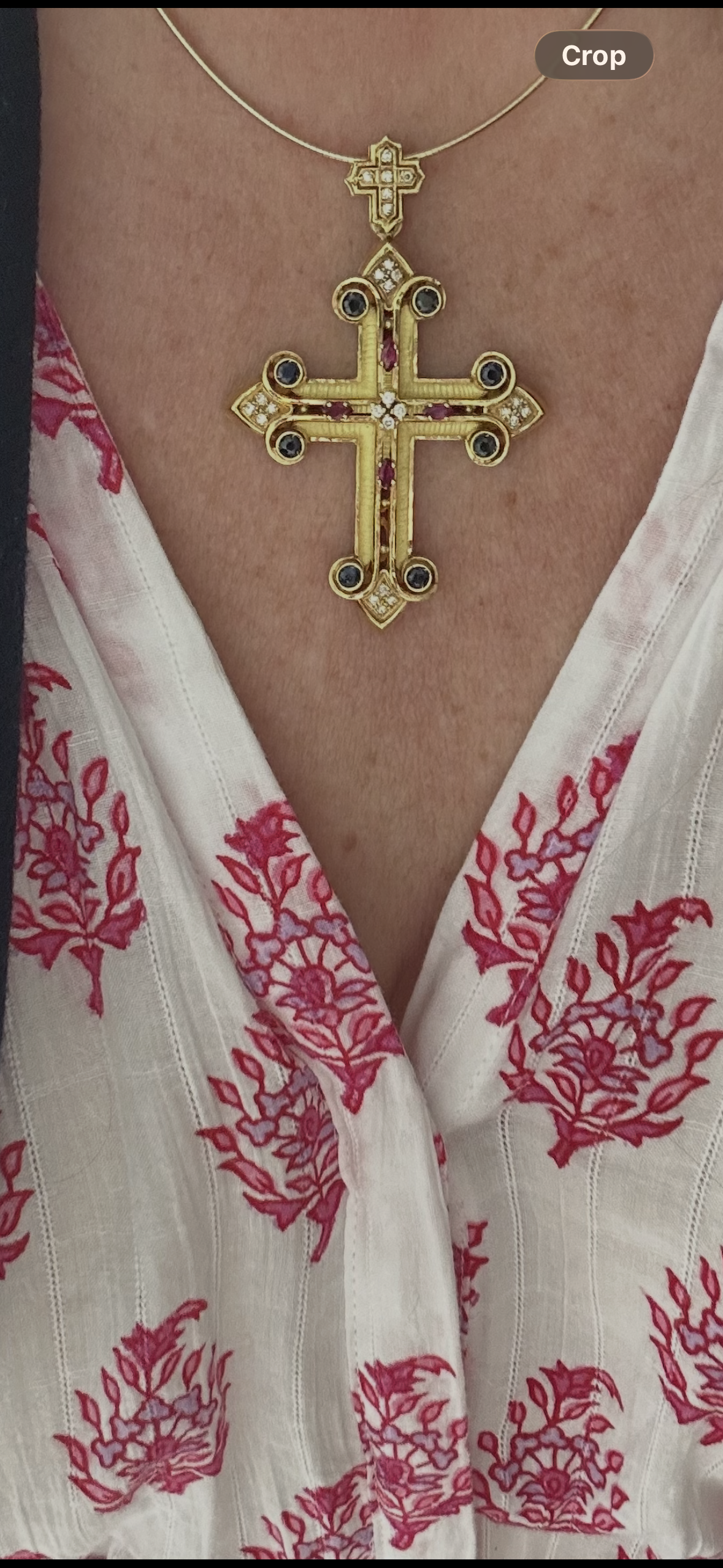 18K GOLD, SAPPHIRE, RUBY AND DIAMOND CROSS PENDANT