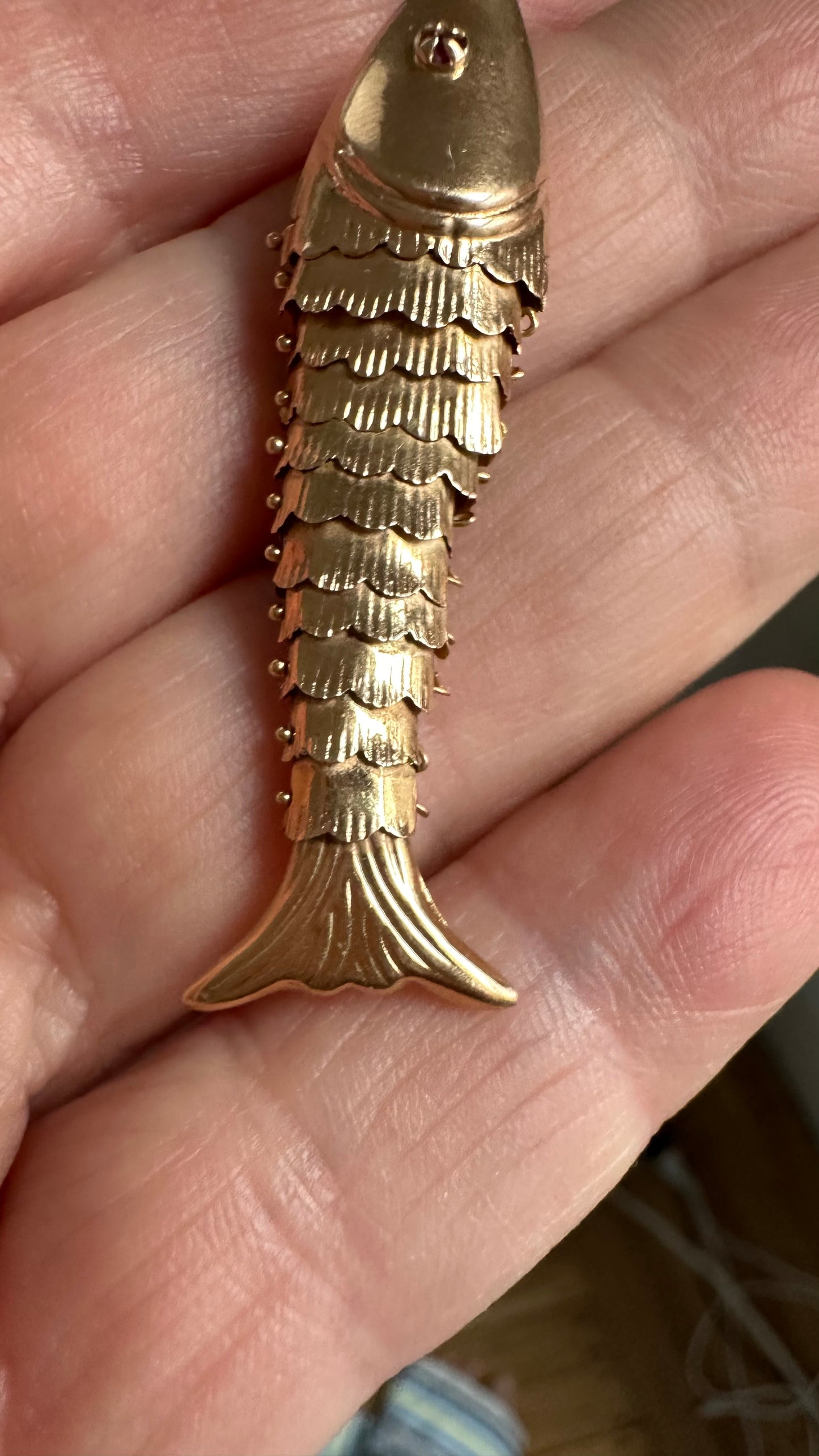 Solid 14K articulated fish charm