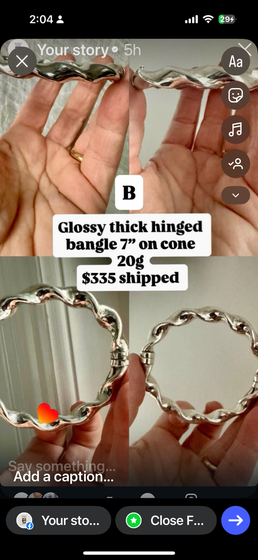 Glossy thick hinged sterling silver bangle