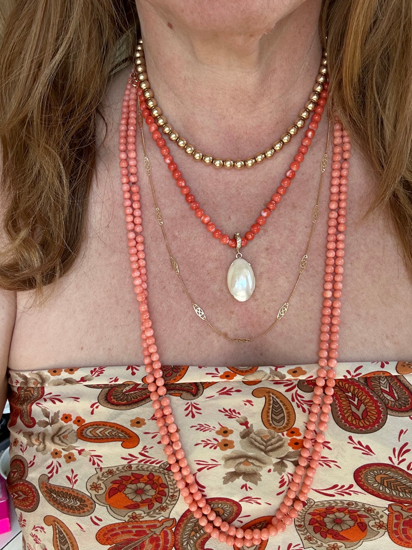 Victorian reddish orange coral beads with 9k clasp