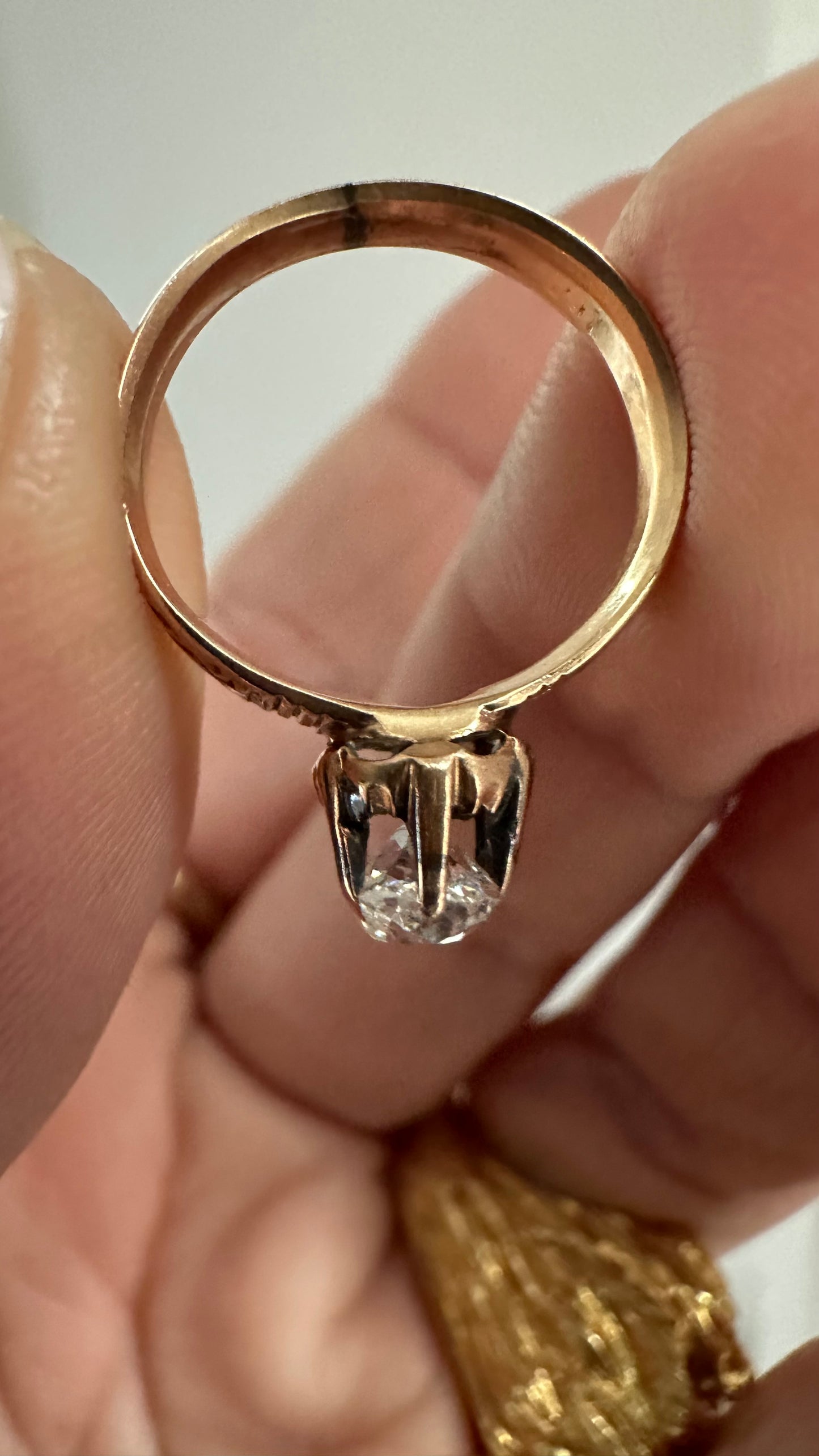 Antique Victorian 14k Gold 0.47 Ct Old Cushion Diamond Solitaire Engagement Ring
