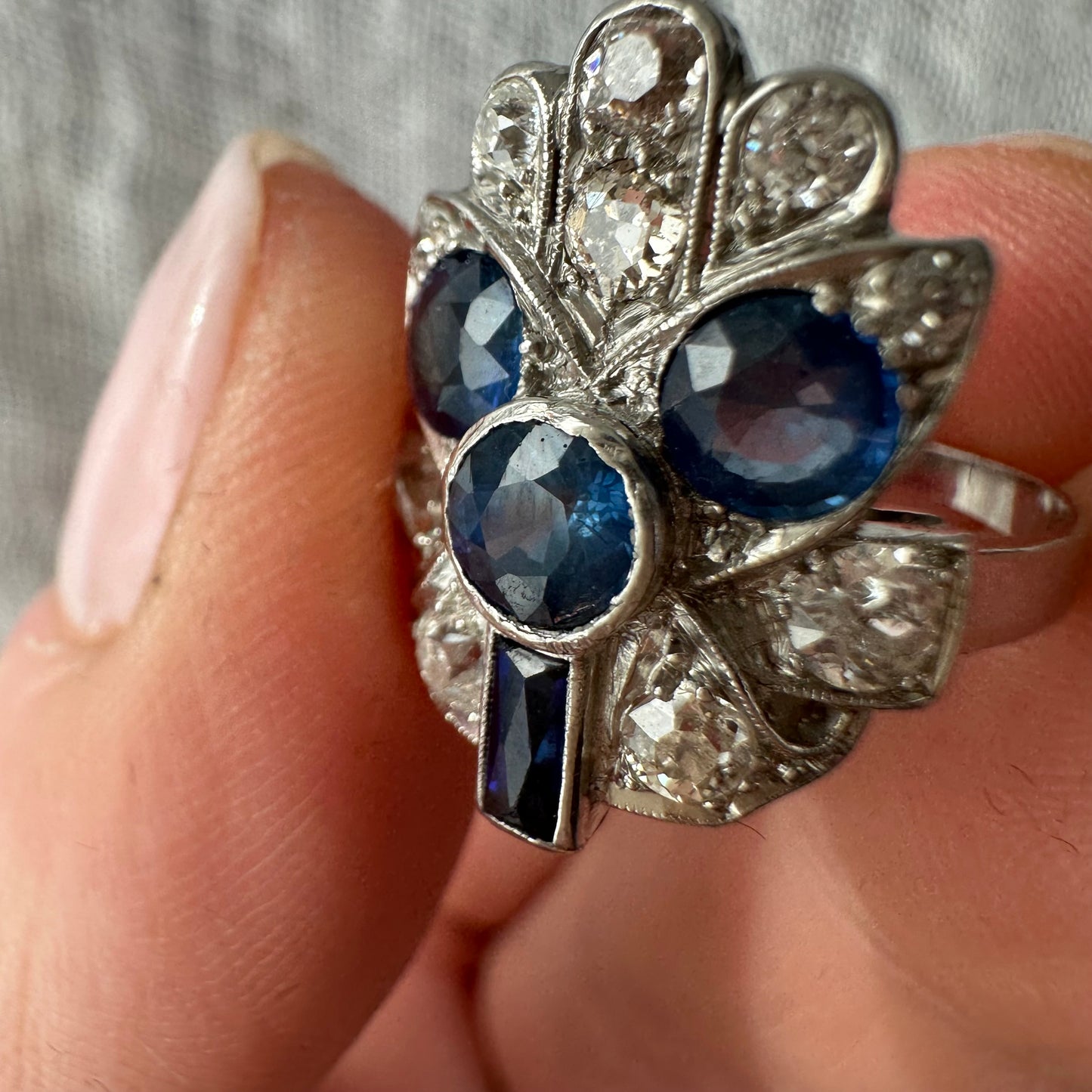 3 Art Deco  Platinum, Sapphire & Diamond Ring 1920s W/ GIA Report