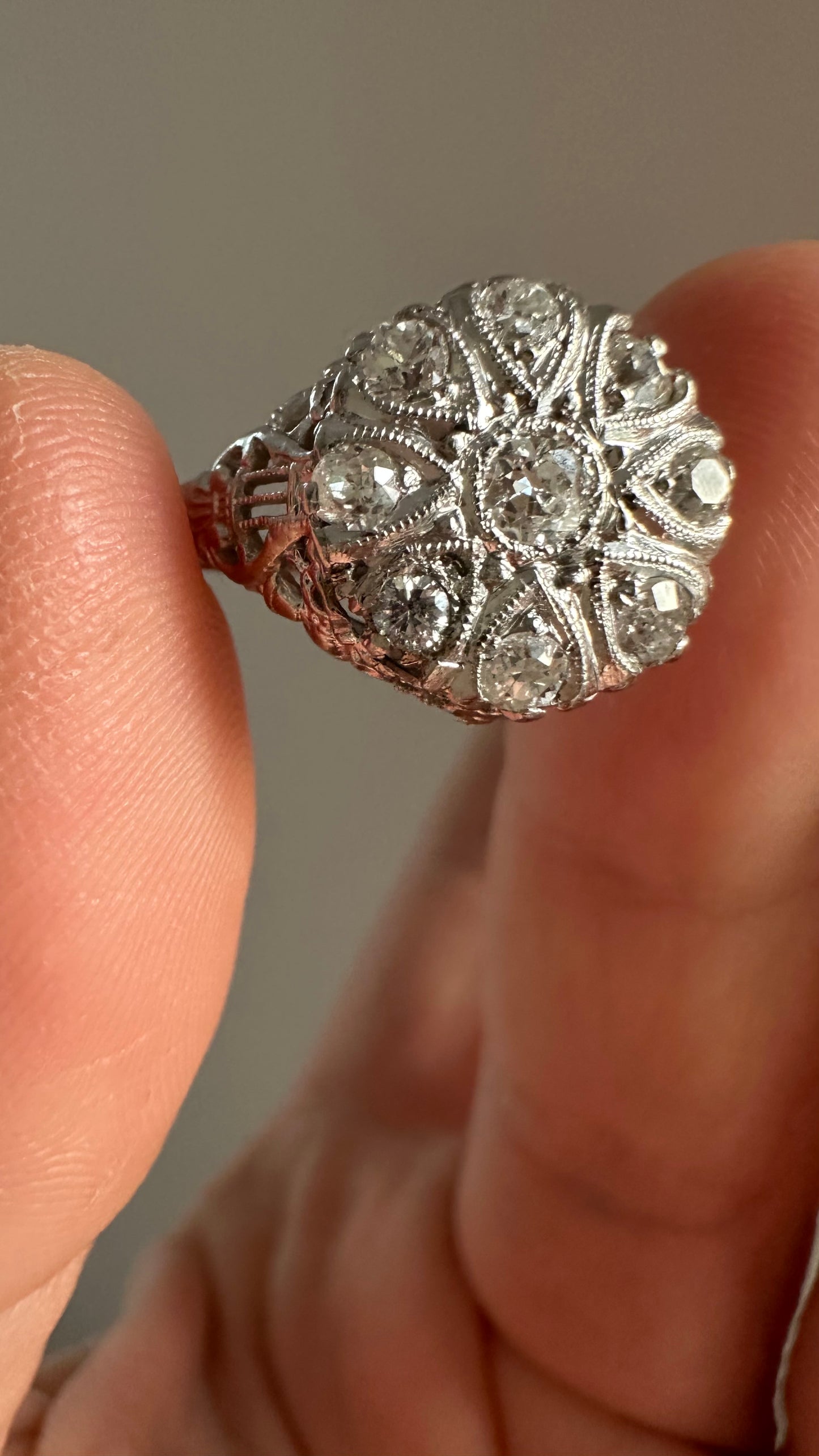 ✨ Antique Diamond Cluster Ring | Platinum-Topped Gold | c. 1910–1925