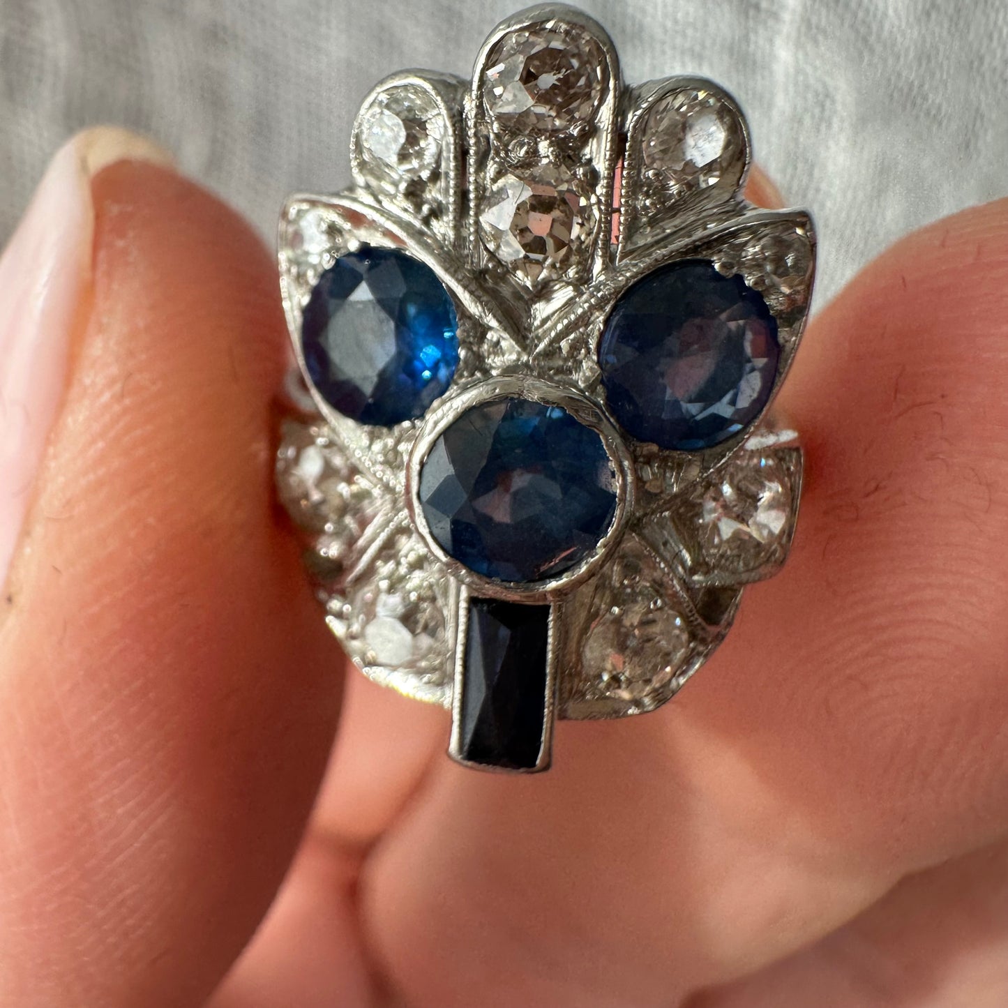3 Art Deco  Platinum, Sapphire & Diamond Ring 1920s W/ GIA Report