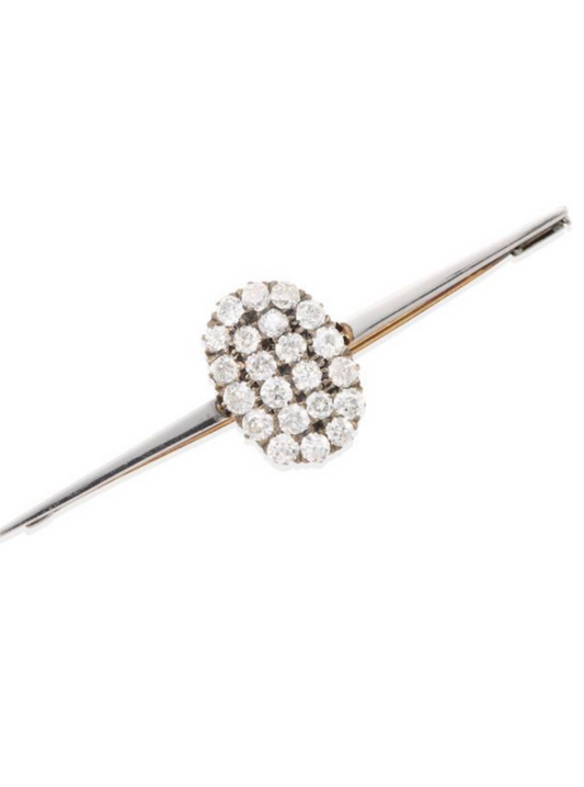 ANTIQUE PLATINUM, GOLD, SILVER AND 22 OLD MINE CUT DIAMOND BROOCH