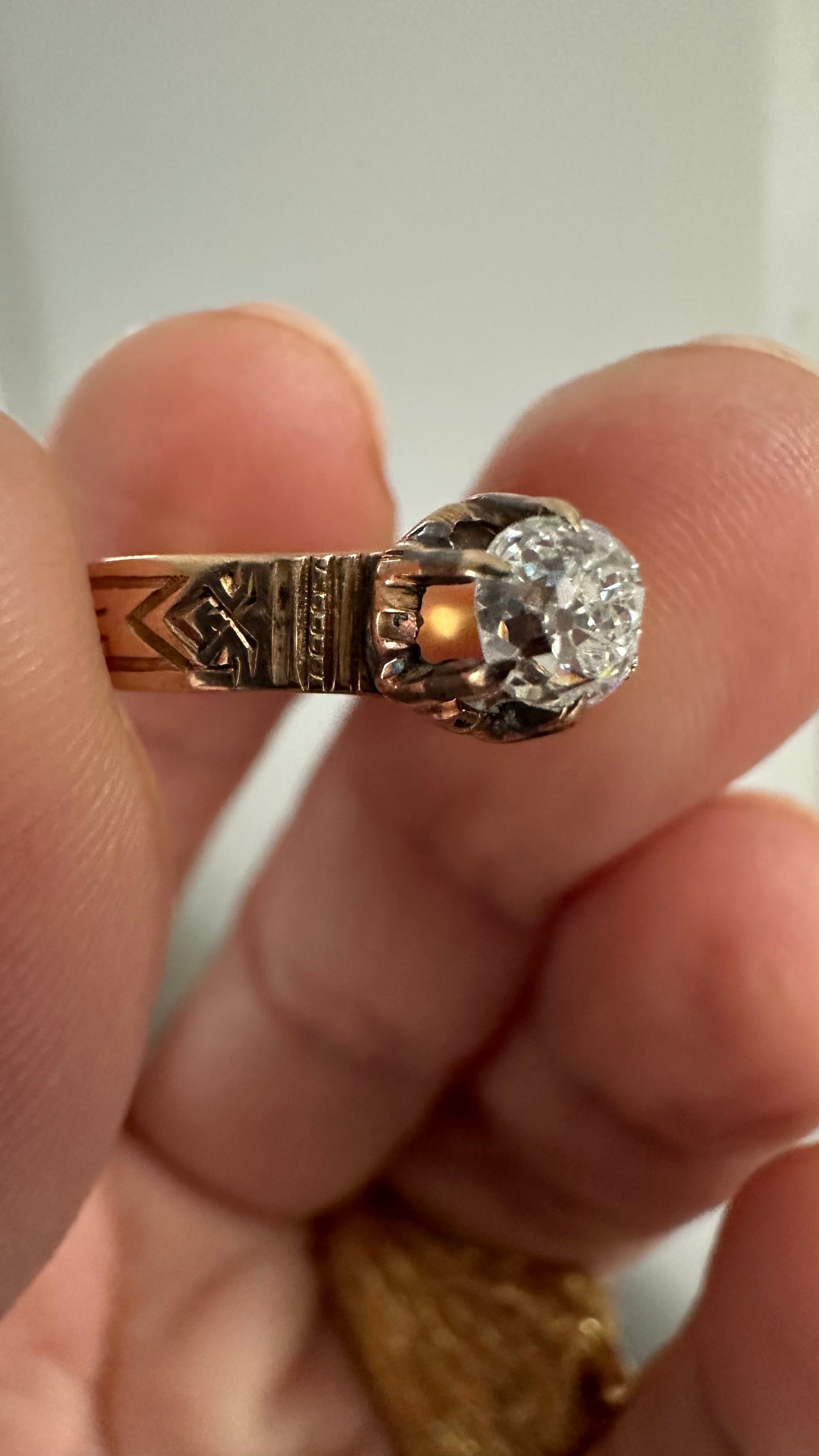 Antique Victorian 14k Gold 0.47 Ct Old Cushion Diamond Solitaire Engagement Ring