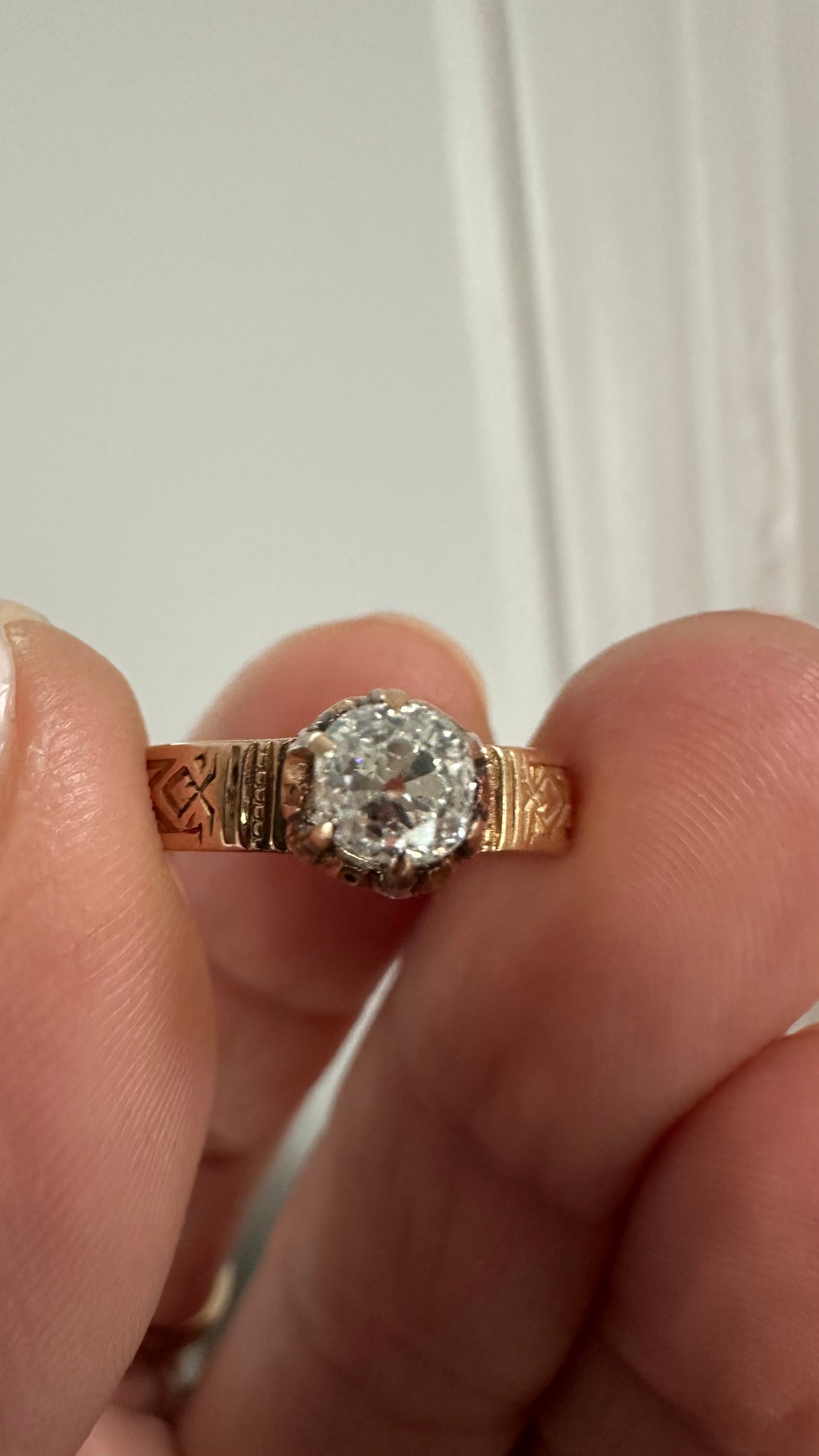 Antique Victorian 14k Gold 0.47 Ct Old Cushion Diamond Solitaire Engagement Ring