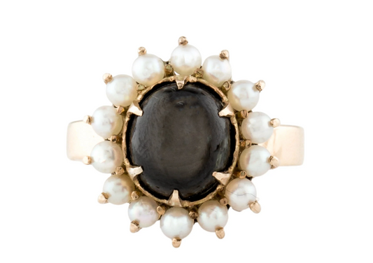 Vintage 18k 5 cttw star sapphire pearl ring