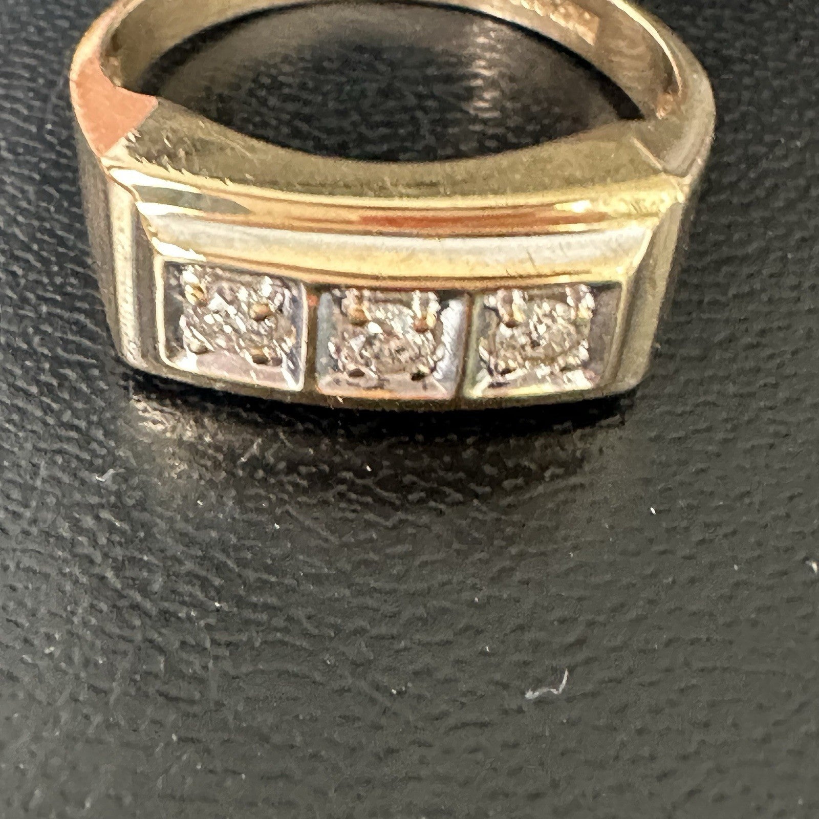 Vintage  14K Yellow  &  Gold  Three Round Diamonds  .80 CTW Ring  Size   9.5