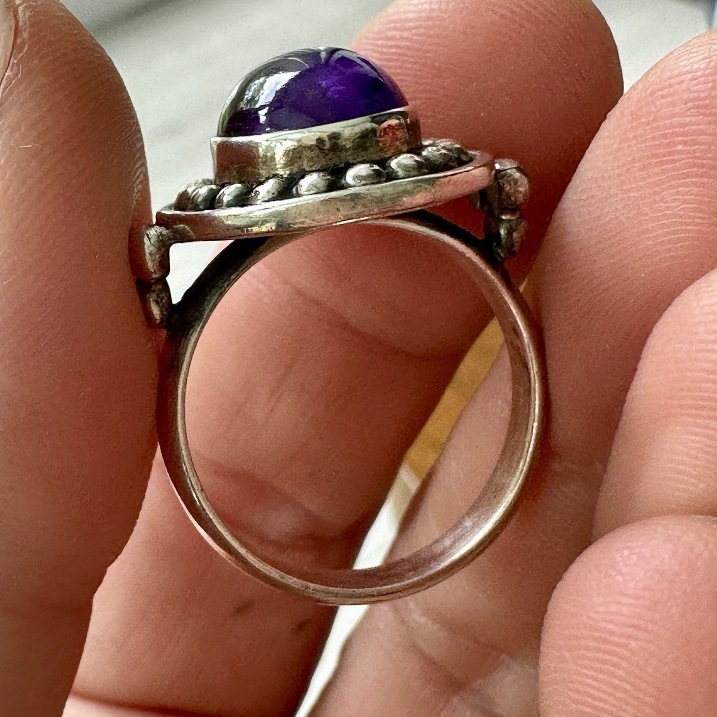 Sterling Silver 925 Deep Purple Amethyst Cabochon Ring Size 9
