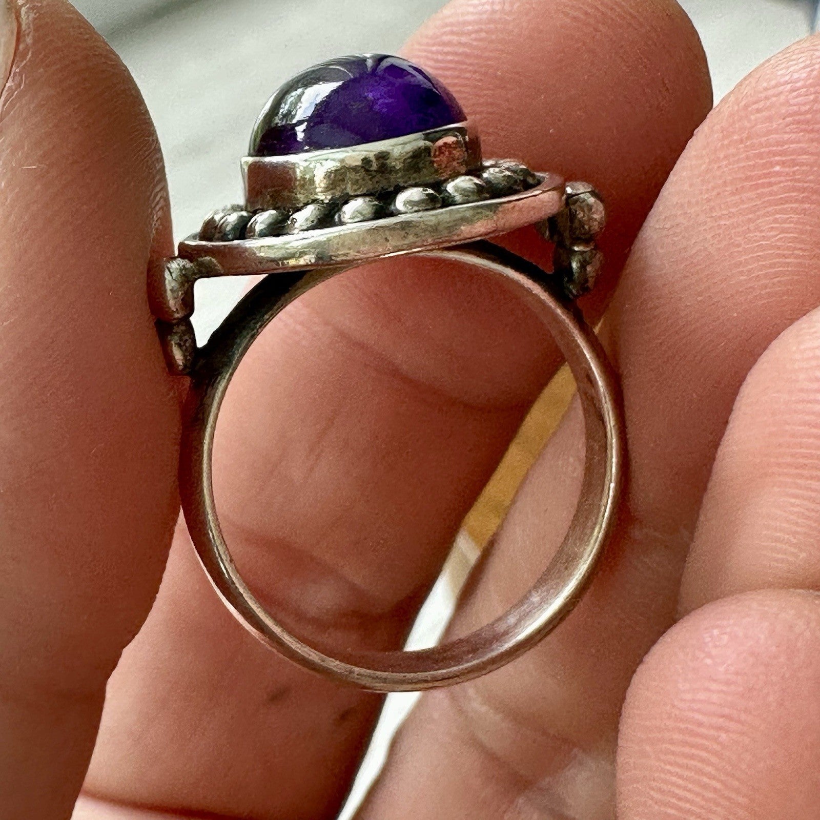 Sterling Silver 925 Deep Purple Amethyst Cabochon Ring Size 9