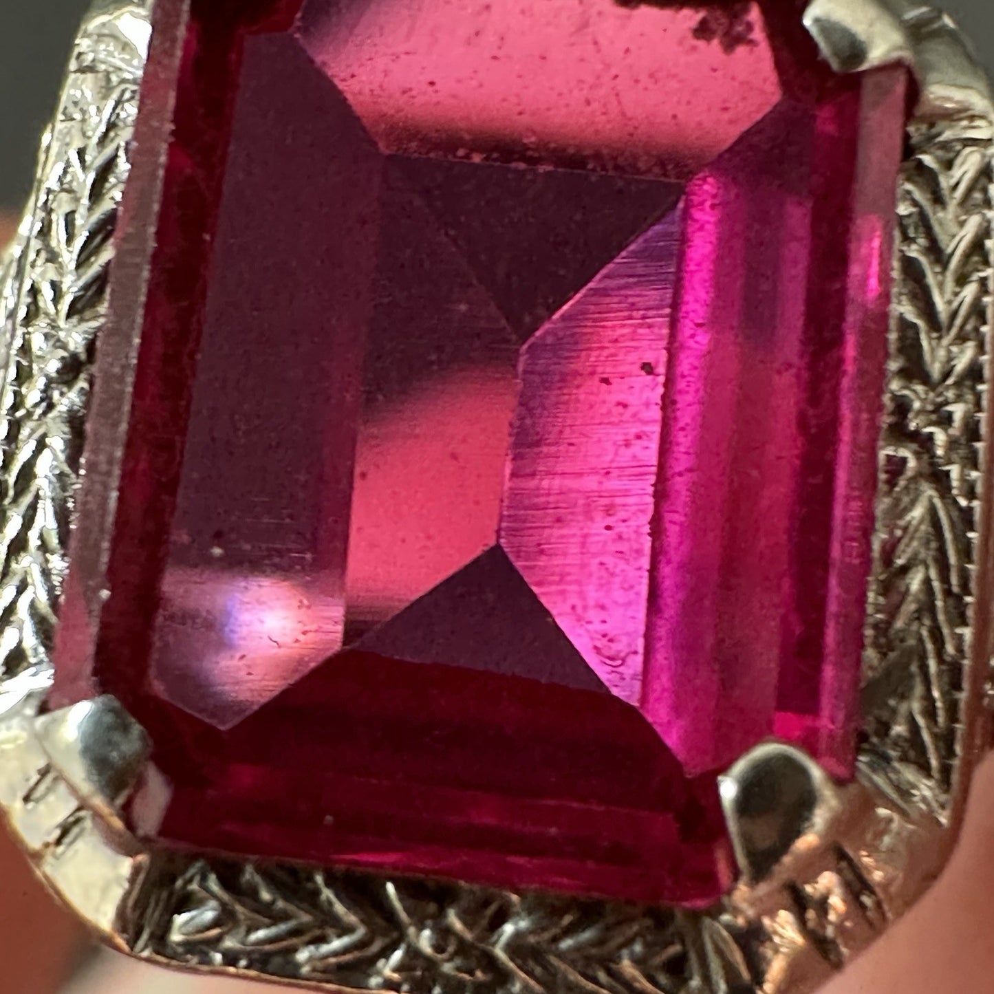 Art Deco 14k Gold  Filigree Lab Ruby Ring 2.3g Size 6.5