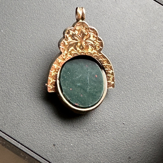 Antique 10k British Fob Bloodstone And Carnelian Spinning