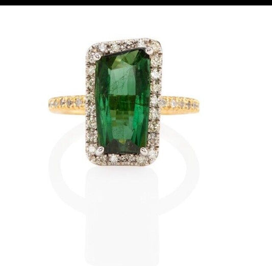 14k Bicolor Gold Tourmaline Diamond Ring