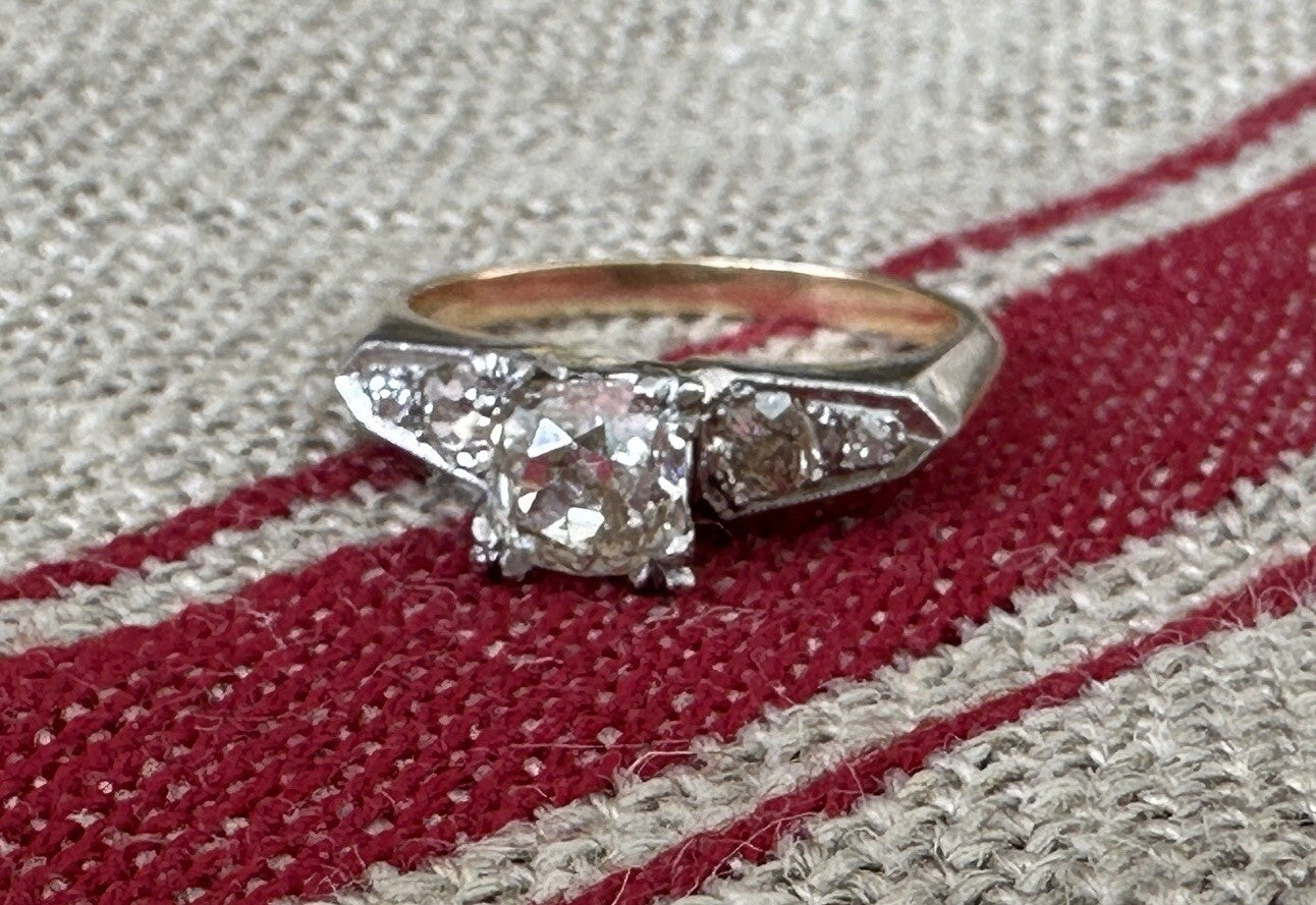 Old European Cut VS1-VS2 Diamond  14k Two Tone Gold  Ring Size 8.25