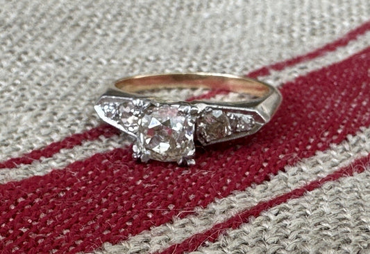 Old European Cut VS1-VS2 Diamond  14k Two Tone Gold  Ring Size 8.25